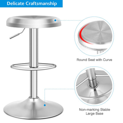 Modern Adjustable Swivel Bar Stool with Footrest and Stainless Steel Seat, Set of 1