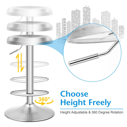 Modern Adjustable Swivel Bar Stool with Footrest and Stainless Steel Seat, Set of 1
