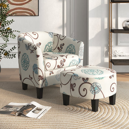 Contemporary Accent Chair with Ottoman and Cushioned Seat in Soft Fabric