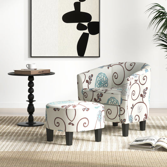Contemporary Accent Chair with Ottoman and Cushioned Seat in Soft Fabric
