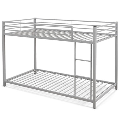 Durable Low Profile Twin Over Twin Metal Bunk Bed with Safety Guardrails - Silver