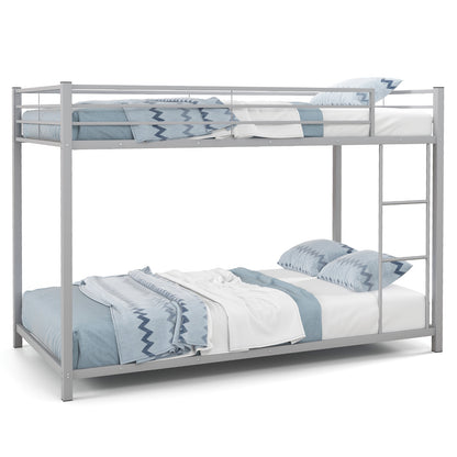 Durable Low Profile Twin Over Twin Metal Bunk Bed with Safety Guardrails - Silver