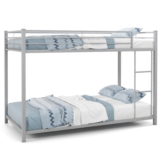Durable Low Profile Twin Over Twin Metal Bunk Bed with Safety Guardrails - Silver