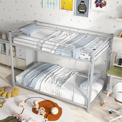 Durable Low Profile Twin Over Twin Metal Bunk Bed with Safety Guardrails - Silver