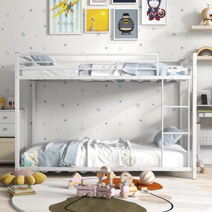 Durable Low Profile Twin Over Twin Metal Bunk Bed with Safety Guardrails - White