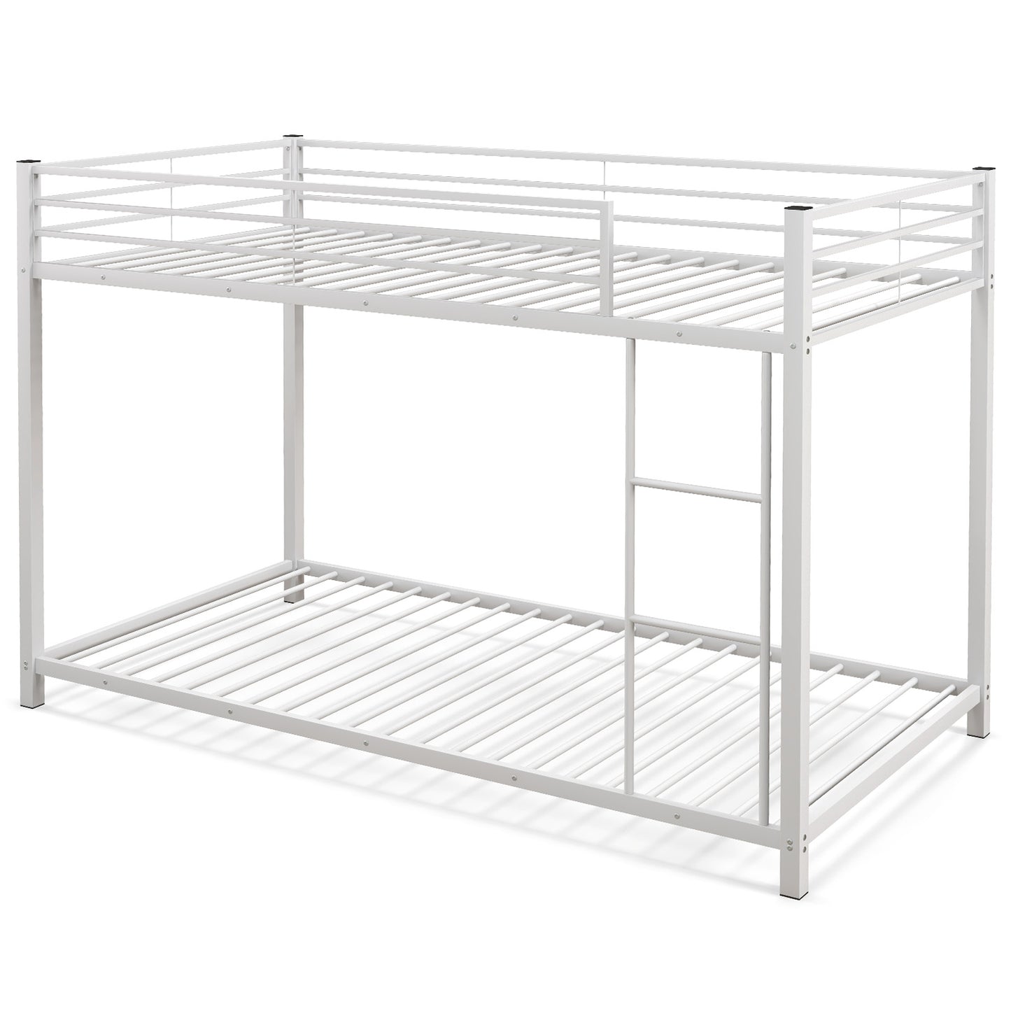 Durable Low Profile Twin Over Twin Metal Bunk Bed with Safety Guardrails - White