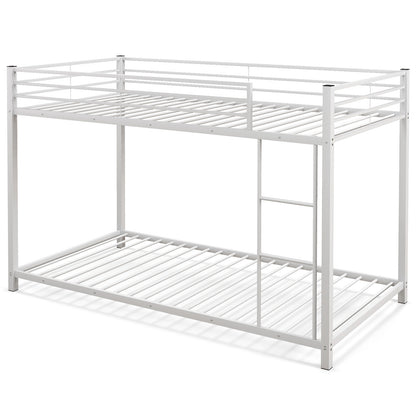 Durable Low Profile Twin Over Twin Metal Bunk Bed with Safety Guardrails - White