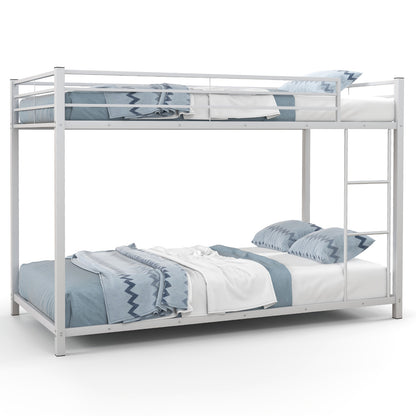 Durable Low Profile Twin Over Twin Metal Bunk Bed with Safety Guardrails - White