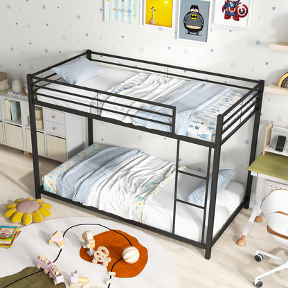Durable Low Profile Twin Over Twin Metal Bunk Bed with Safety Guardrails - Black