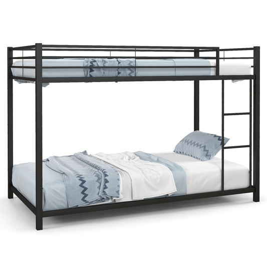 Durable Low Profile Twin Over Twin Metal Bunk Bed with Safety Guardrails - Black