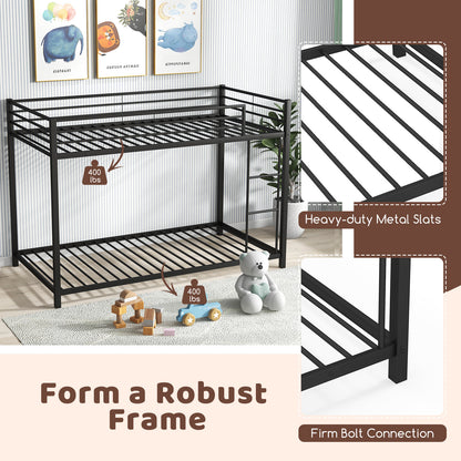 Durable Low Profile Twin Over Twin Metal Bunk Bed with Safety Guardrails - Black