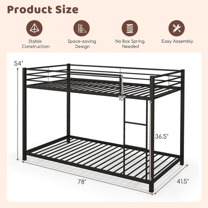 Durable Low Profile Twin Over Twin Metal Bunk Bed with Safety Guardrails - Black