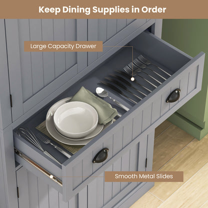 4 Door Freestanding Pantry Cabinet with Adjustable Shelves, Large Drawer, and Modern Design - Grey
