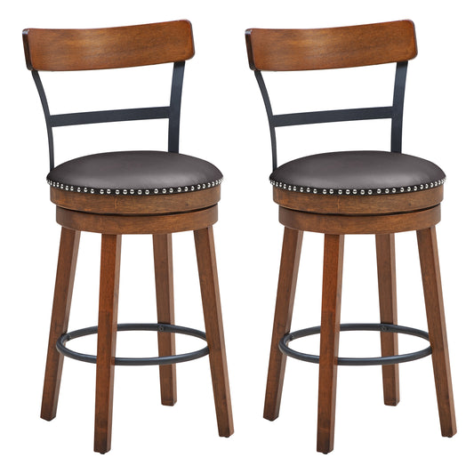 Set of 2 Swivel Counter Height Bar Stools 25.5 Inch with Ergonomic Backrest and PU Leather Seat