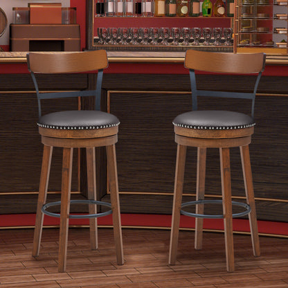 Set of 2 Swivel Counter Height Bar Stools 30.5 Inch with Ergonomic Backrest and PU Leather Seat