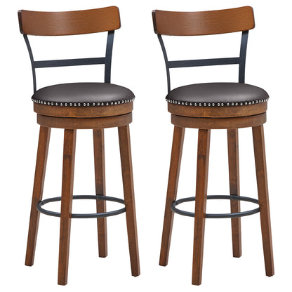 Set of 2 Swivel Counter Height Bar Stools 30.5 Inch with Ergonomic Backrest and PU Leather Seat