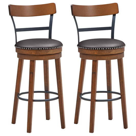 Set of 2 Swivel Counter Height Bar Stools 30.5 Inch with Ergonomic Backrest and PU Leather Seat
