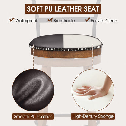 Set of 2 Swivel Counter Height Bar Stools 30.5 Inch with Ergonomic Backrest and PU Leather Seat