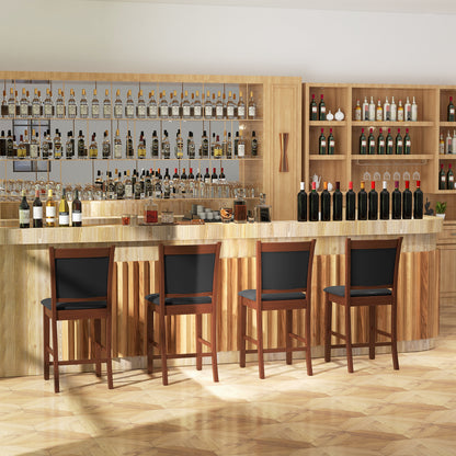 Counter Height Upholstered Bar Stools Set of 2 with Cushioned Seat and Solid Rubber Wood Frame