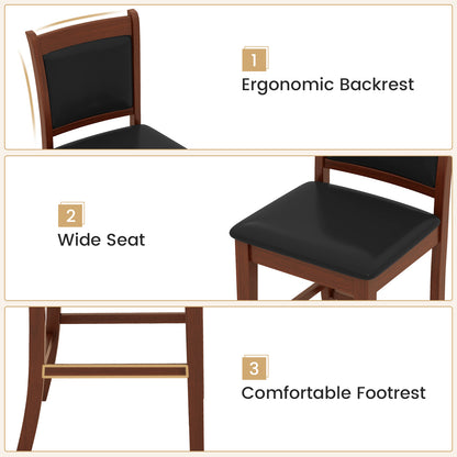 Counter Height Upholstered Bar Stools Set of 2 with Cushioned Seat and Solid Rubber Wood Frame