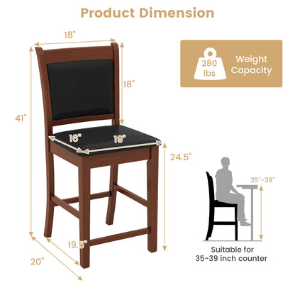 Counter Height Upholstered Bar Stools Set of 2 with Cushioned Seat and Solid Rubber Wood Frame