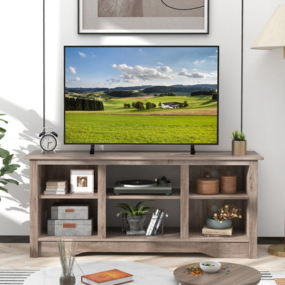 Entertainment Center with Adjustable Shelves for 65 Inch TVs and 18 Inch Fireplace Space - Grey