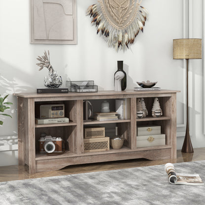 Entertainment Center with Adjustable Shelves for 65 Inch TVs and 18 Inch Fireplace Space - Grey