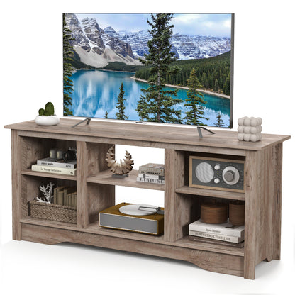 Entertainment Center with Adjustable Shelves for 65 Inch TVs and 18 Inch Fireplace Space - Grey
