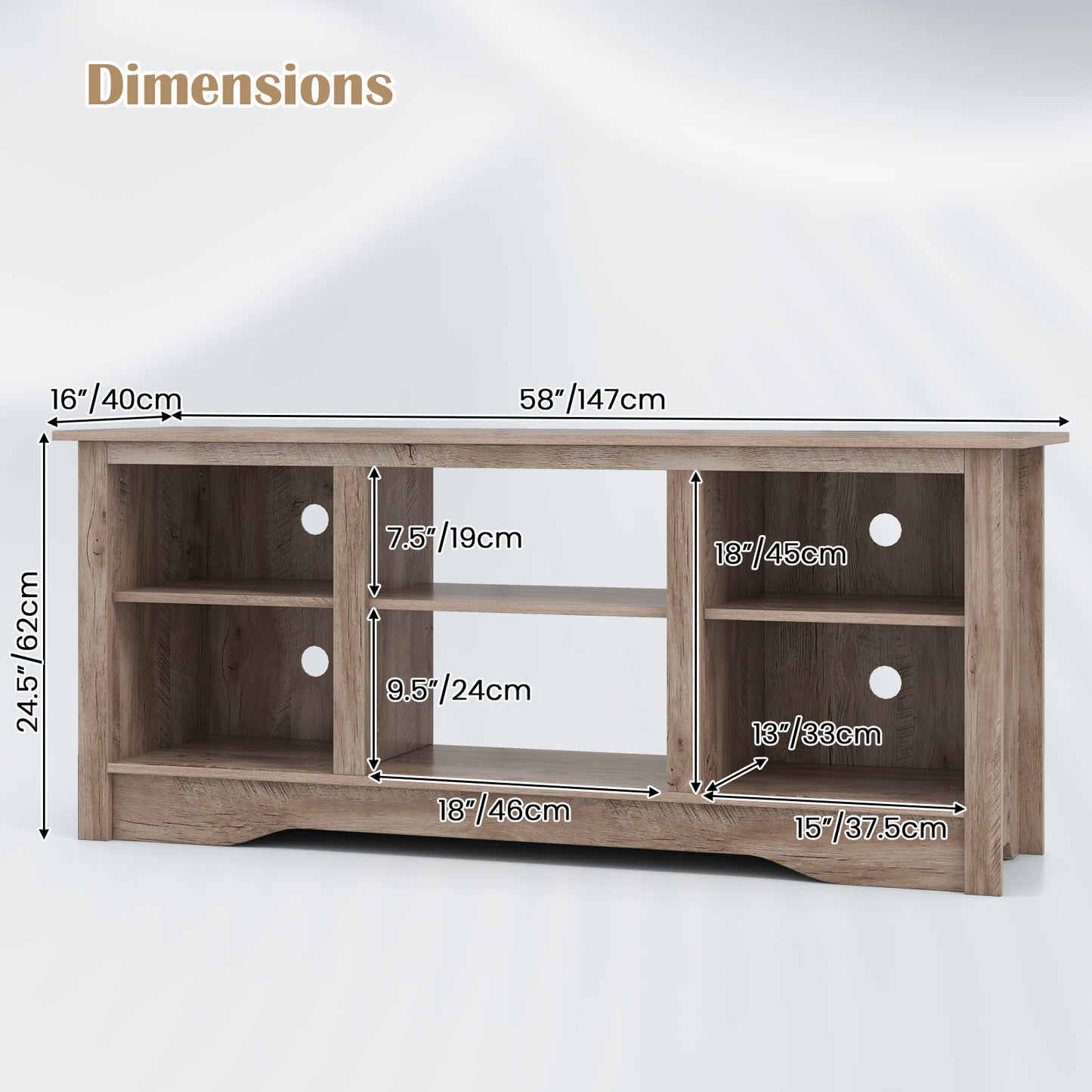 Entertainment Center with Adjustable Shelves for 65 Inch TVs and 18 Inch Fireplace Space - Grey