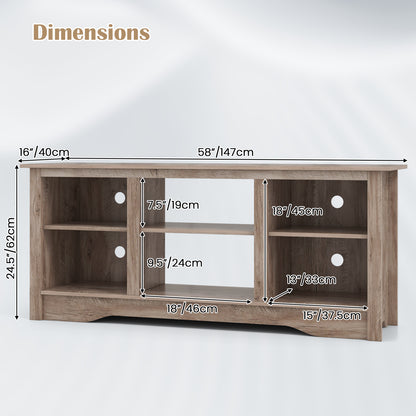 Entertainment Center with Adjustable Shelves for 65 Inch TVs and 18 Inch Fireplace Space - Grey