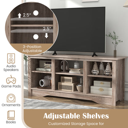 Entertainment Center with Adjustable Shelves for 65 Inch TVs and 18 Inch Fireplace Space - Grey