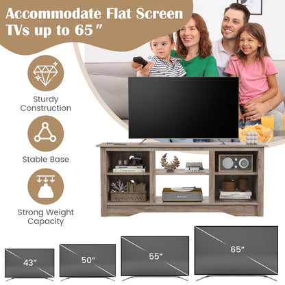 Entertainment Center with Adjustable Shelves for 65 Inch TVs and 18 Inch Fireplace Space - Grey