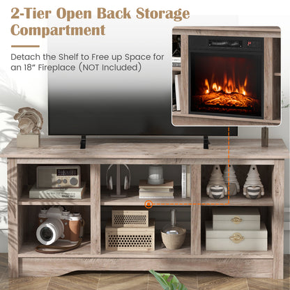 Entertainment Center with Adjustable Shelves for 65 Inch TVs and 18 Inch Fireplace Space - Grey