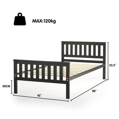 Wood Platform Bed with Headboard - Twin Size