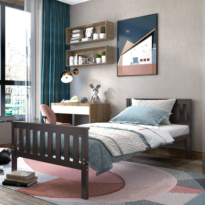 Wood Platform Bed with Headboard - Twin Size