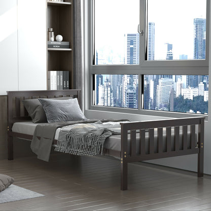 Wood Platform Bed with Headboard - Twin Size