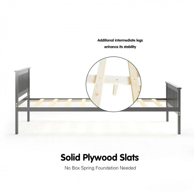 Wood Platform Bed with Headboard - Twin Size