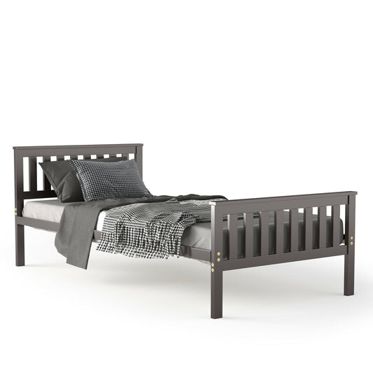 Wood Platform Bed with Headboard - Twin Size