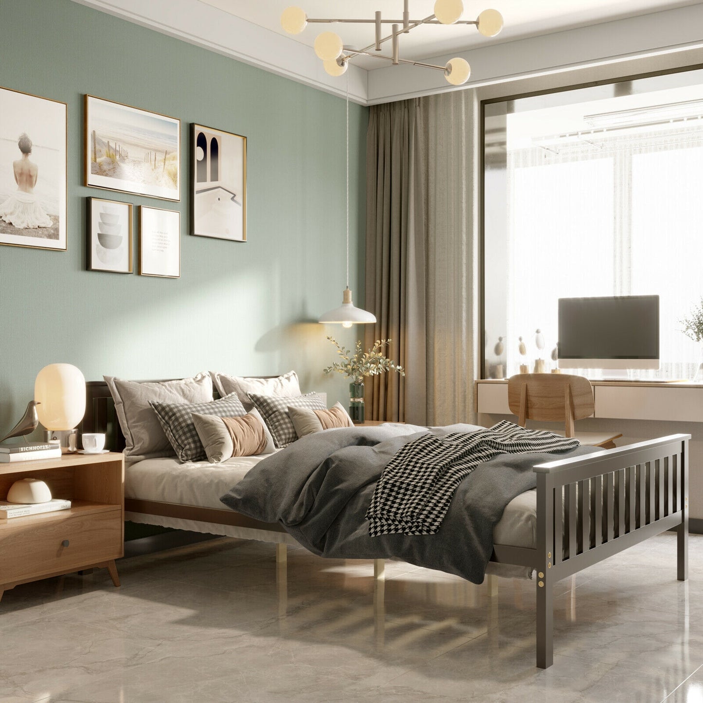 Wood Platform Bed with Headboard - Full Size