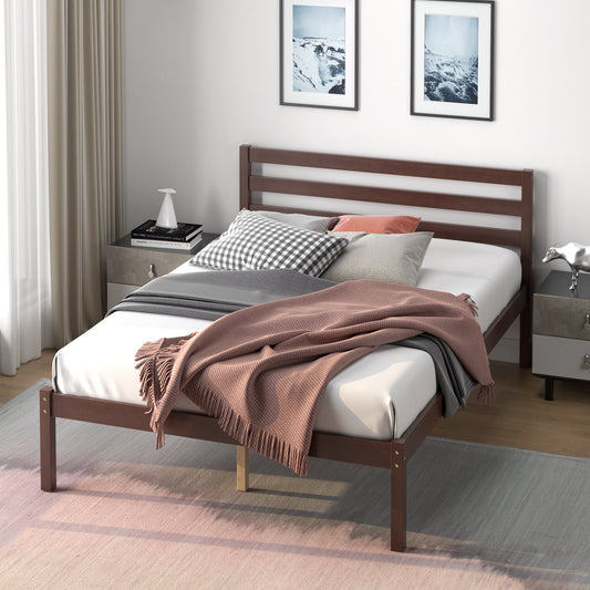 Stylish Wooden Bed Frame with Headboard and Plywood Slat Support - Twin Size