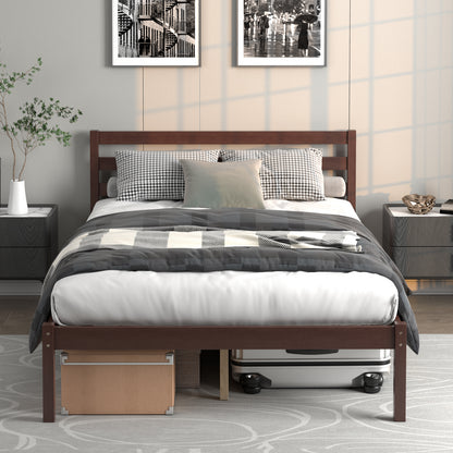 Stylish Wooden Bed Frame with Headboard and Plywood Slat Support - Twin Size