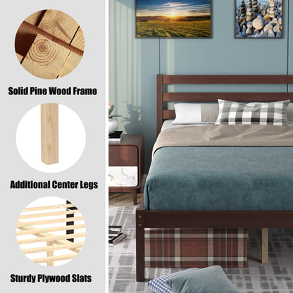 Stylish Wooden Bed Frame with Headboard and Plywood Slat Support - Twin Size