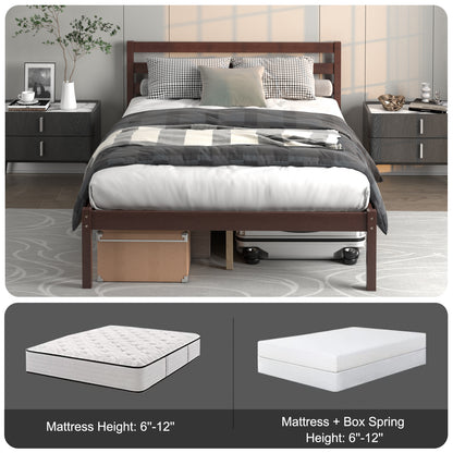 Stylish Wooden Bed Frame with Headboard and Plywood Slat Support - Twin Size