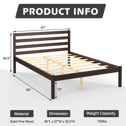 Stylish Wooden Bed Frame with Headboard and Plywood Slat Support - Twin Size