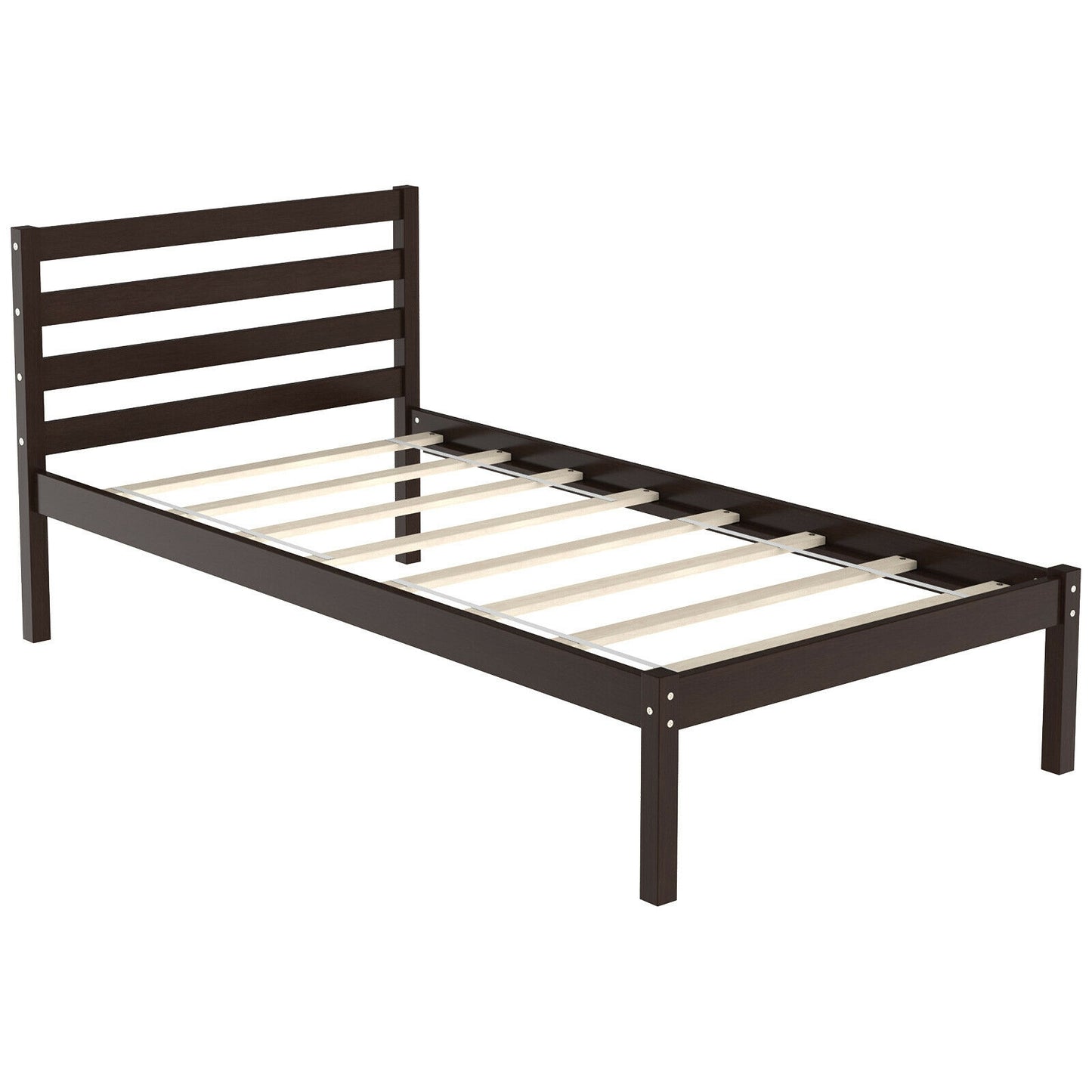 Stylish Wooden Bed Frame with Headboard and Plywood Slat Support - Twin Size