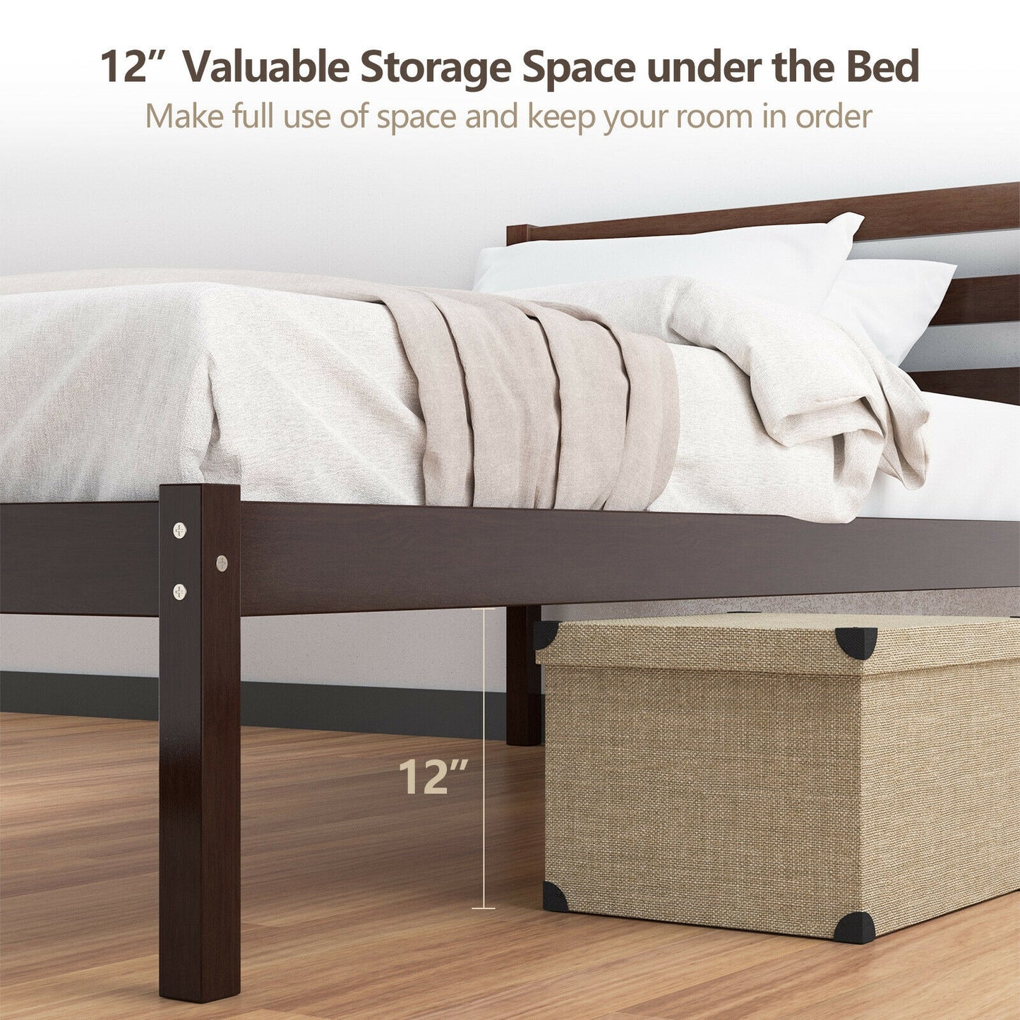 Stylish Wooden Bed Frame with Headboard and Plywood Slat Support - Twin Size