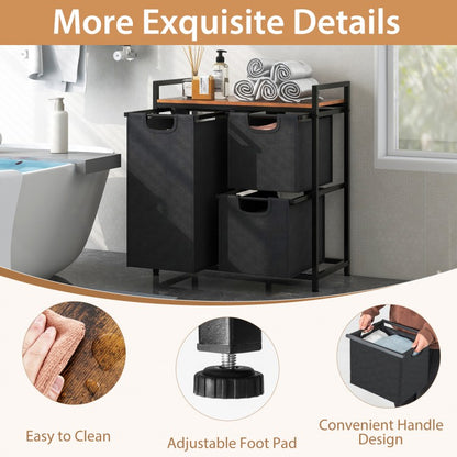 Freestanding Laundry Hamper with 3 Removable Bags and Storage Shelf