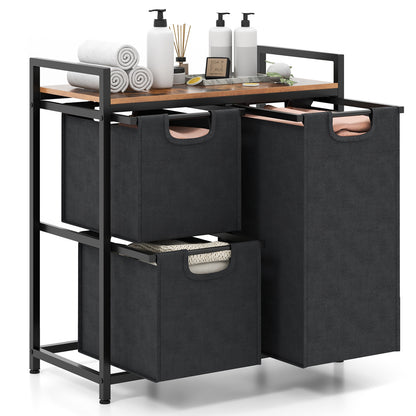 Freestanding Laundry Hamper with 3 Removable Bags and Storage Shelf
