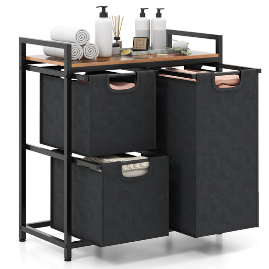 Freestanding Laundry Hamper with 3 Removable Bags and Storage Shelf