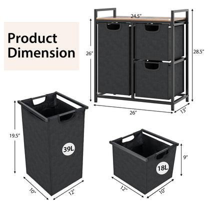 Freestanding Laundry Hamper with 3 Removable Bags and Storage Shelf
